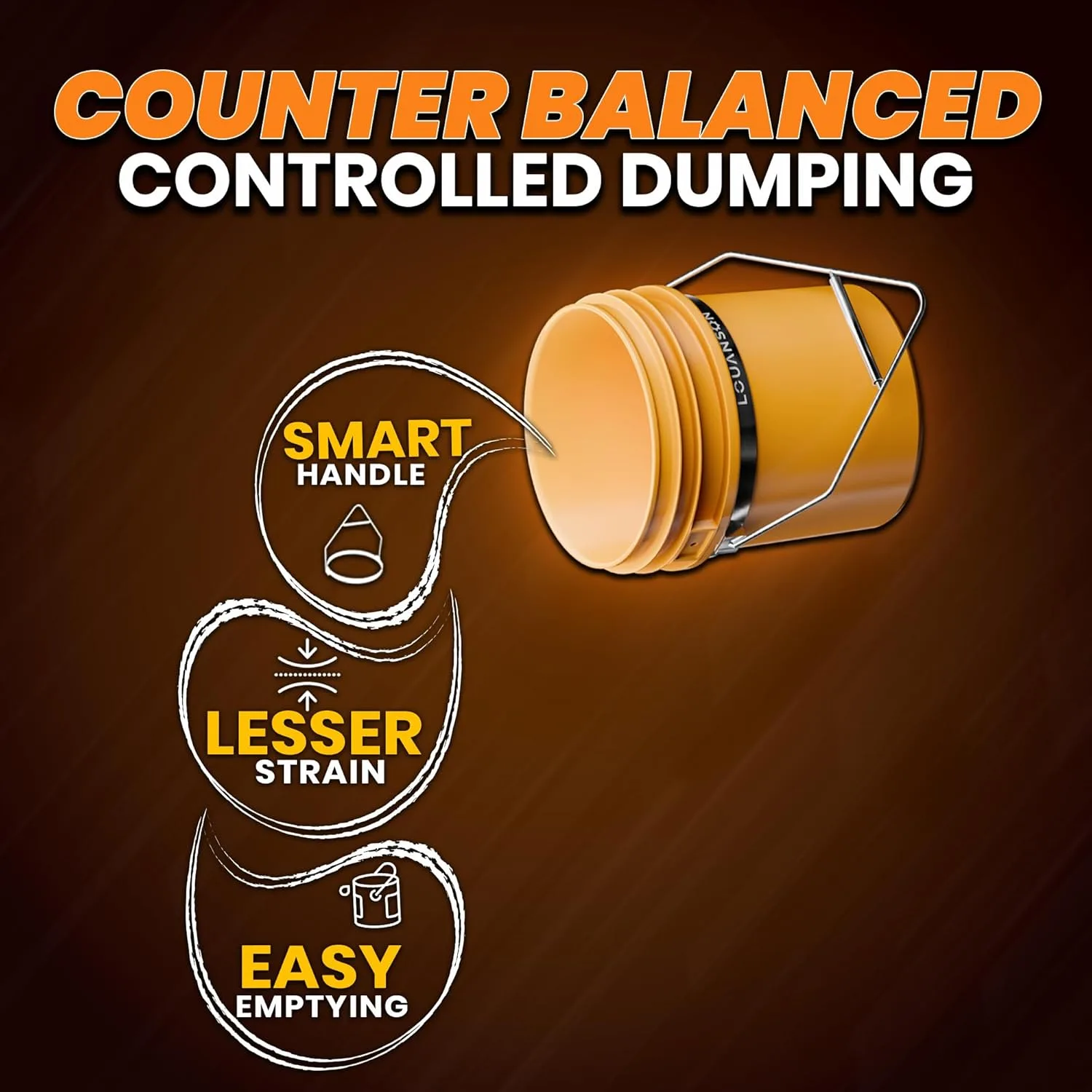 Counter-balanced controlled dumping. Smart handle, less strain, easy emptying.